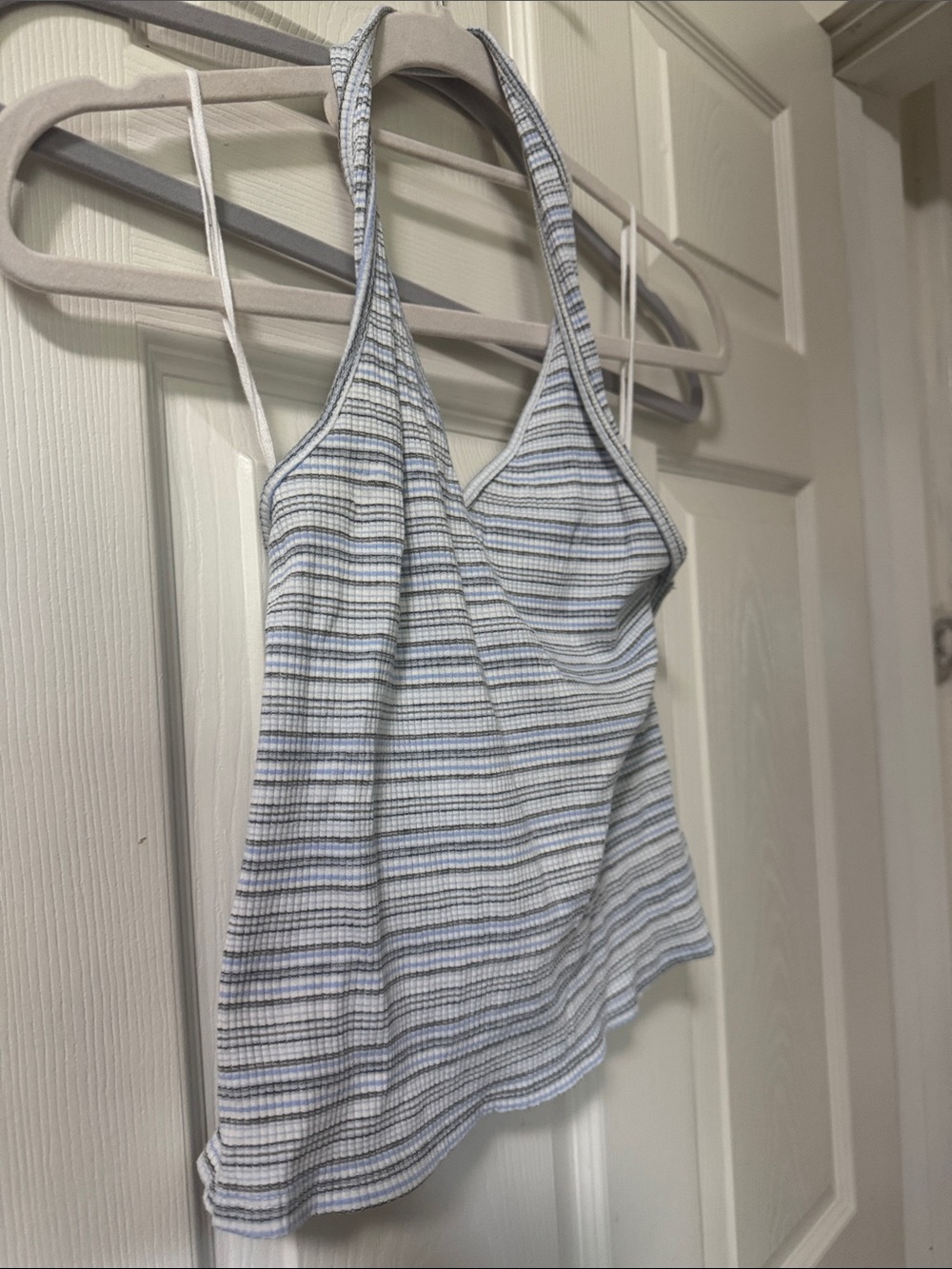 Striped Halter Ribbed Tank Top - Blue/White